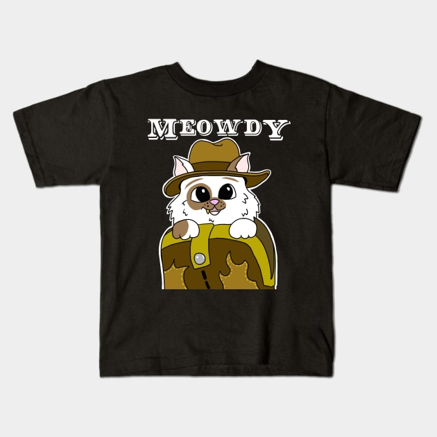 Meowdy Cowboy Extremely Cute Kitty Cat Kids T-Shirt by SNK Kreatures